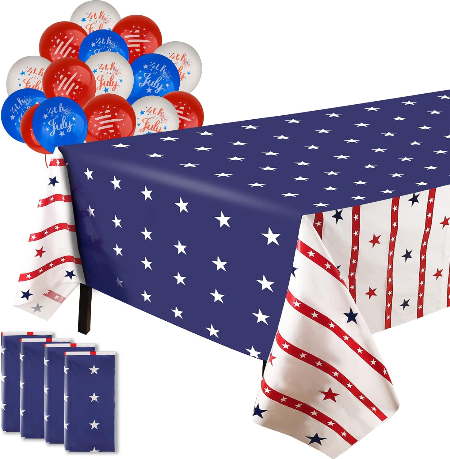 4 Pack 54" x 108" American Flag Disposable Plastic Table cloth 4th of July Tablecloth,-America250