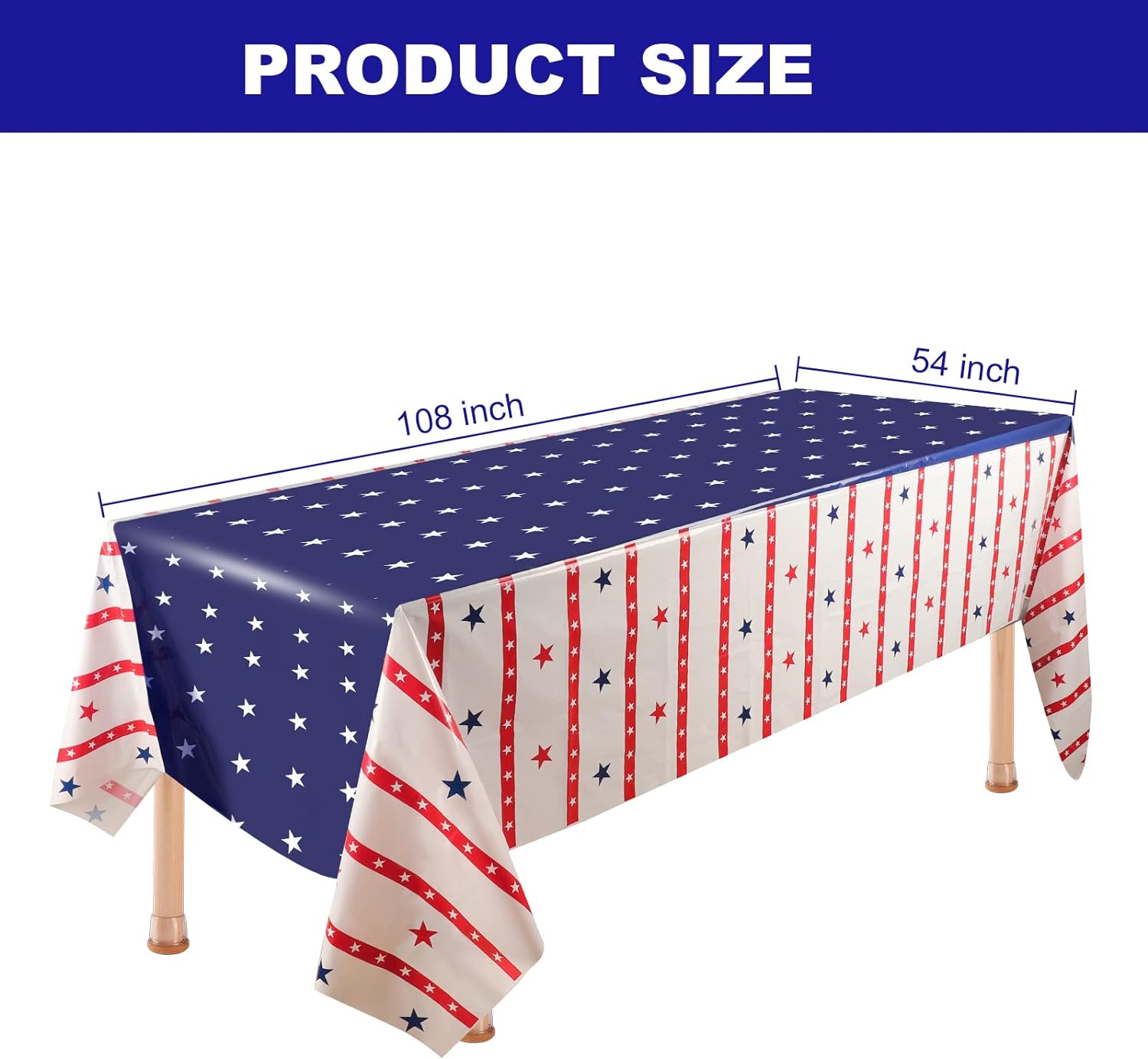 4 Pack 54" x 108" American Flag Disposable Plastic Table cloth 4th of July Tablecloth,-America250