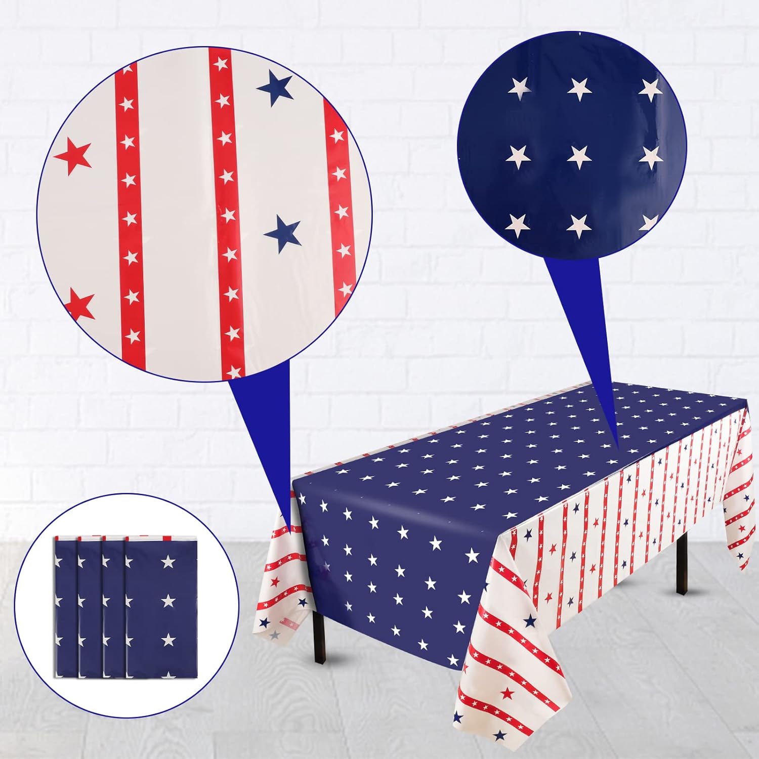 4 Pack 54" x 108" American Flag Disposable Plastic Table cloth 4th of July Tablecloth,-America250