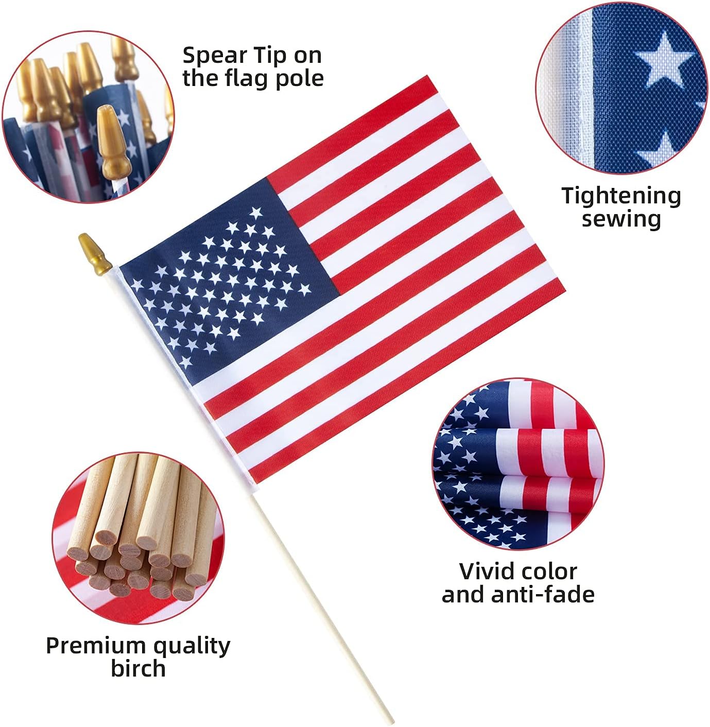 Handheld American Flags on Stick - 50 Pack 4x6"-America250