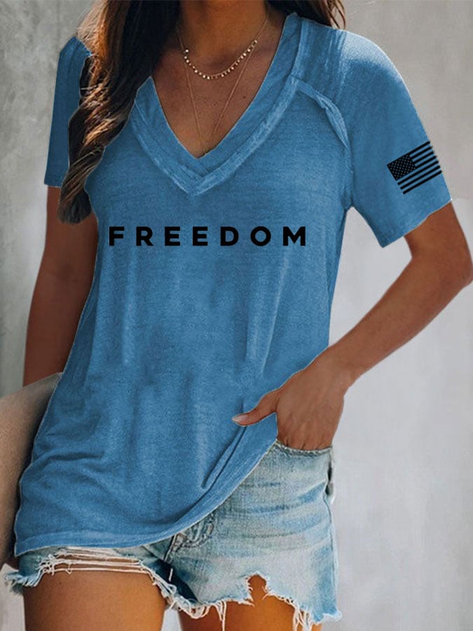 Women's Freedom Print Casual T-Shirt-America250