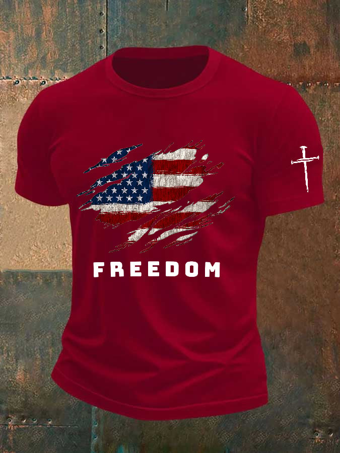 Men's Freedom American Flag Print Short Sleeve T-shirt-America250