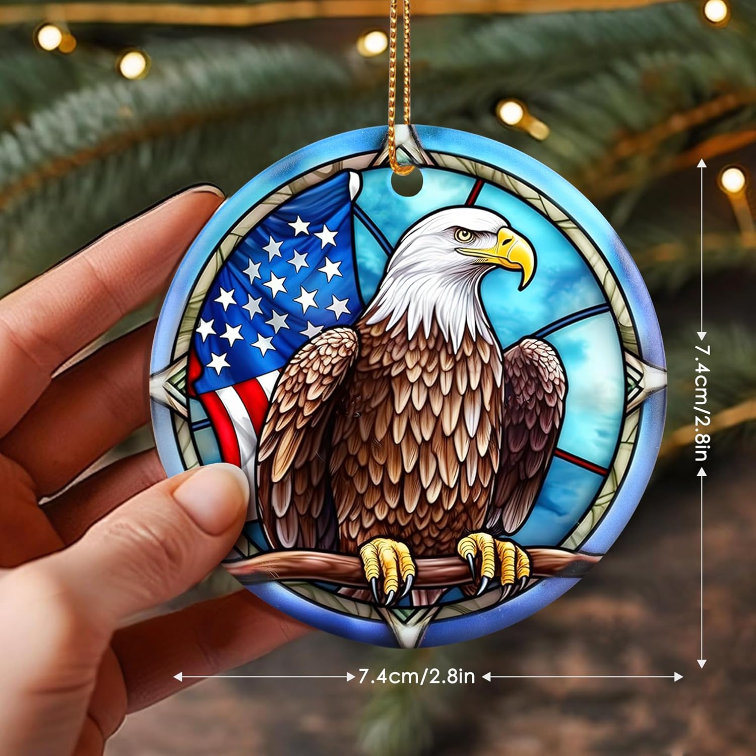 Bald Eagle Christmas Ornament w/ American Flag-America250