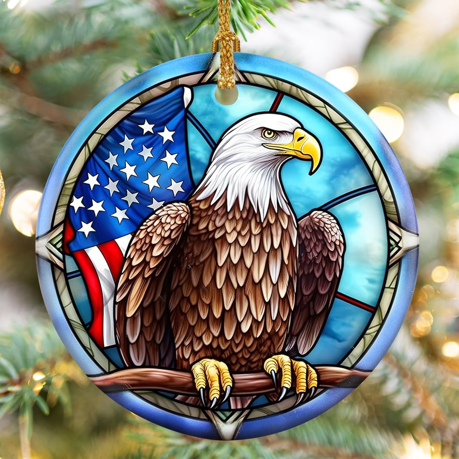 Bald Eagle Christmas Ornament w/ American Flag-America250
