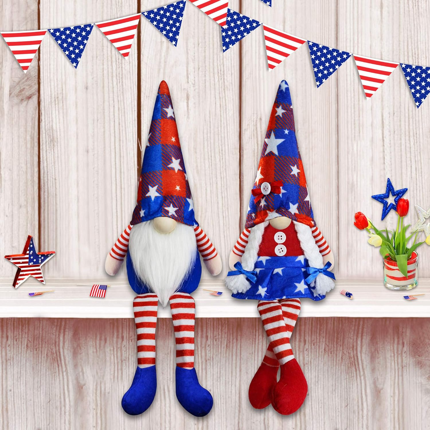 Patriotic Swedish Elf Gnomes July 4th Decorations (Set of 2)-America250