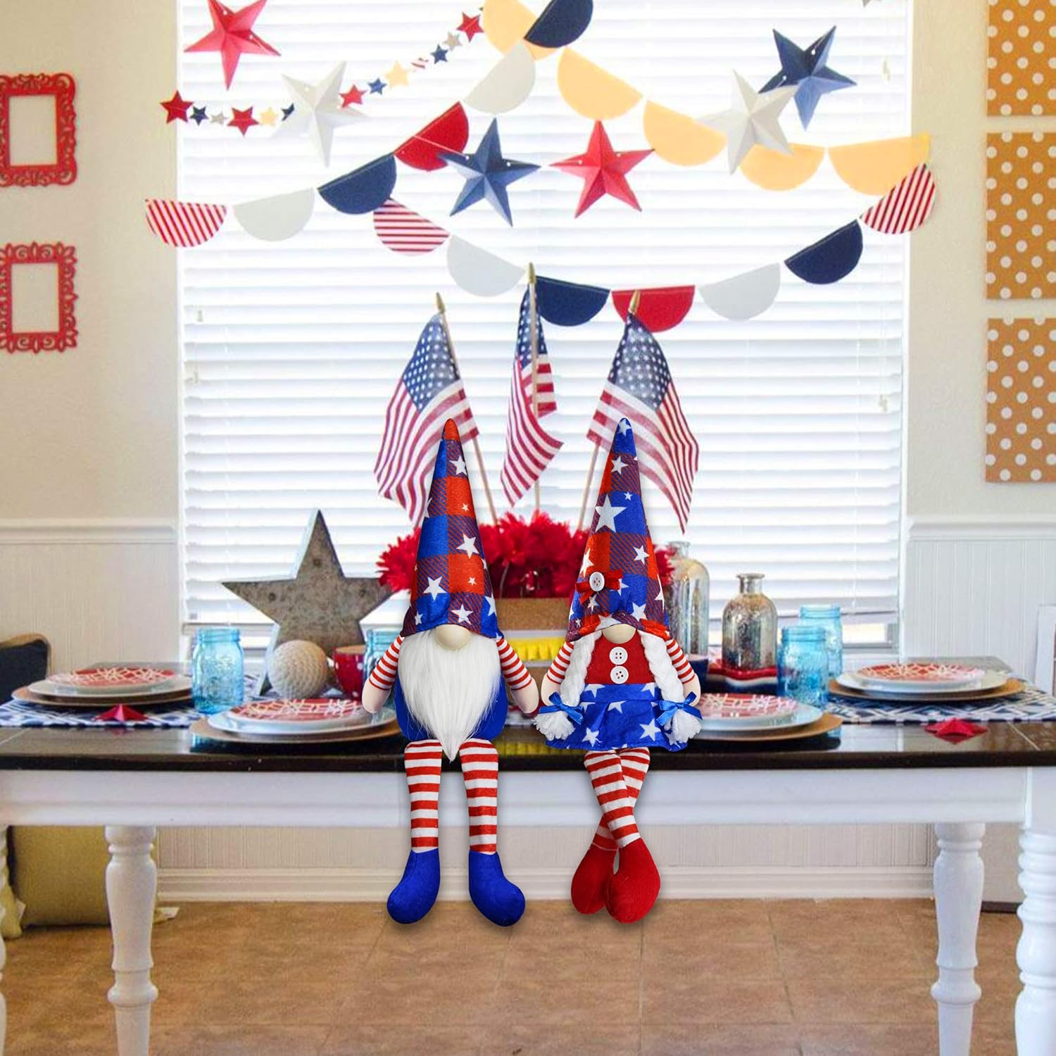 Patriotic Swedish Elf Gnomes July 4th Decorations (Set of 2)-America250