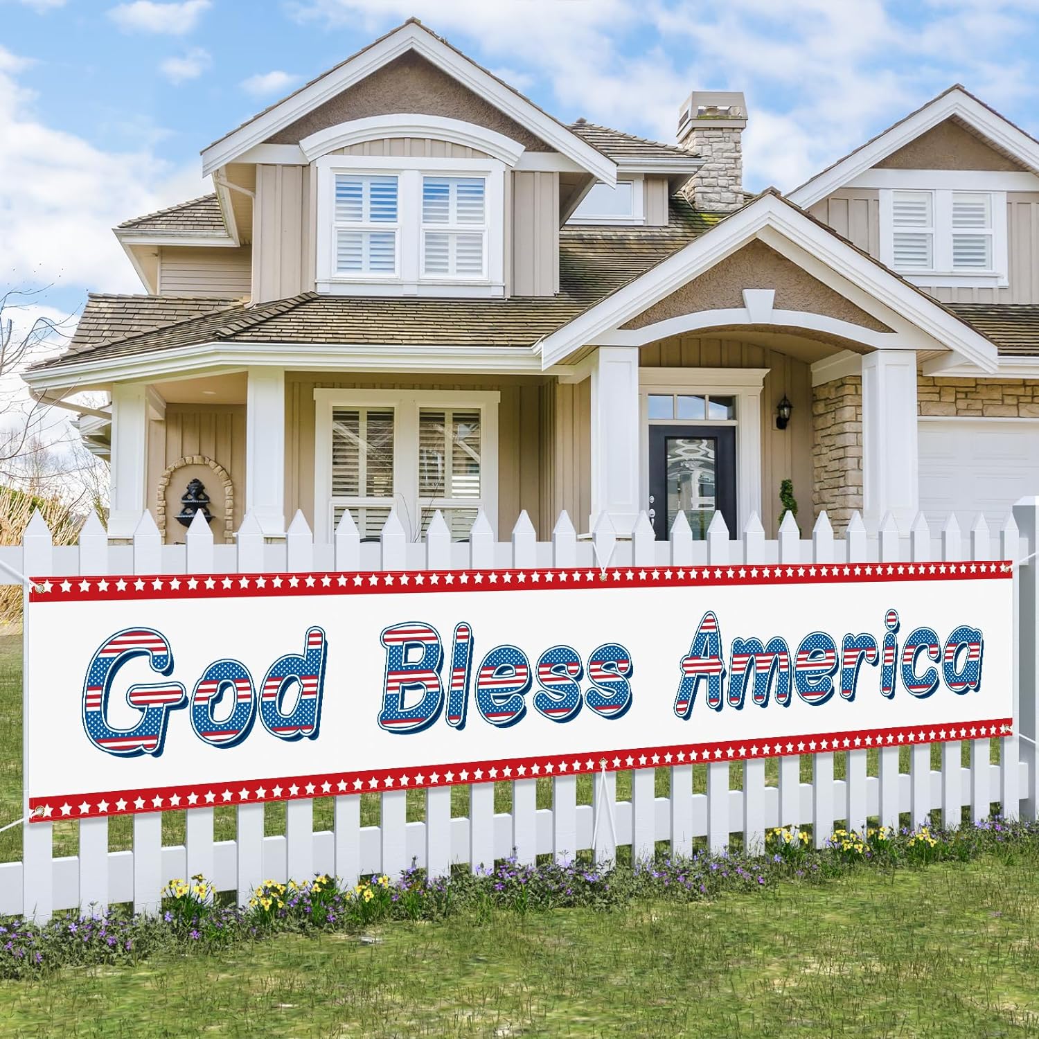 God Bless America Banner 120"x20" 4th of July Decorations Outdoor Fence Banner-America250