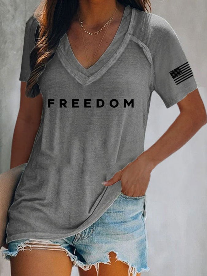 Women's Freedom Print Casual T-Shirt-America250