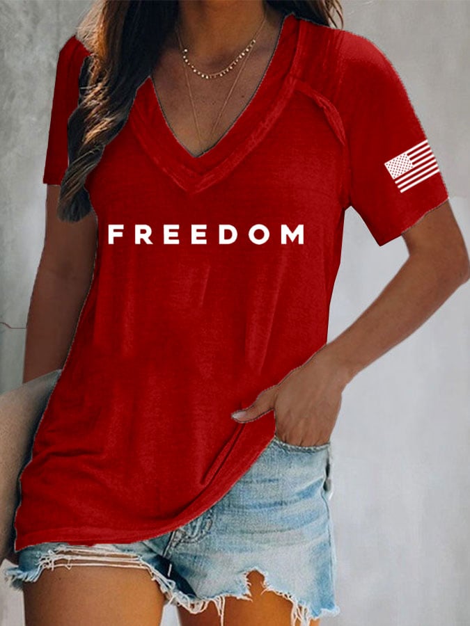 Women's Freedom Print Casual T-Shirt-America250