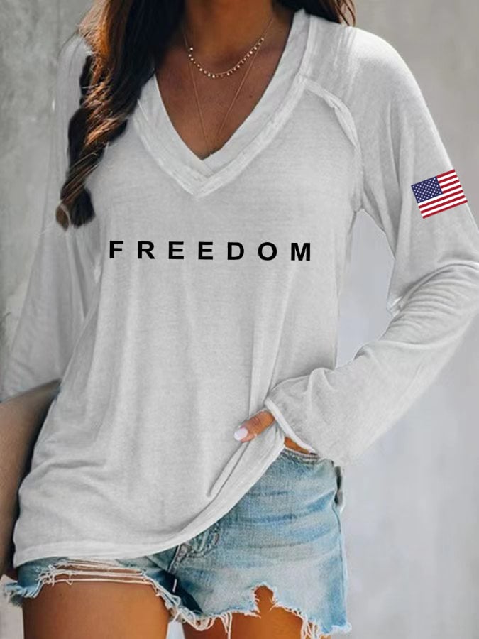 Women's Freedom American Flag Print Casual T-Shirt-America250
