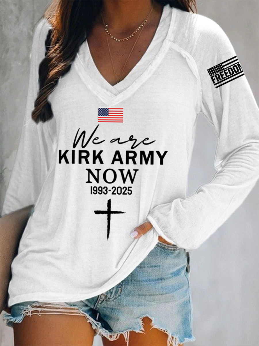 Women's We Are All Kirk Army Now! R.I.P C.K V-Neck Long-Sleeve T-Shirt-America250
