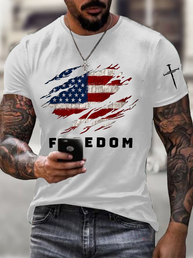 Men's Freedom American Flag Print Short Sleeve T-shirt-America250
