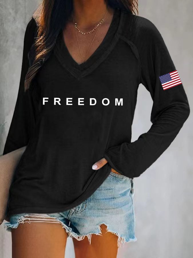 Women's Freedom American Flag Print Casual T-Shirt-America250