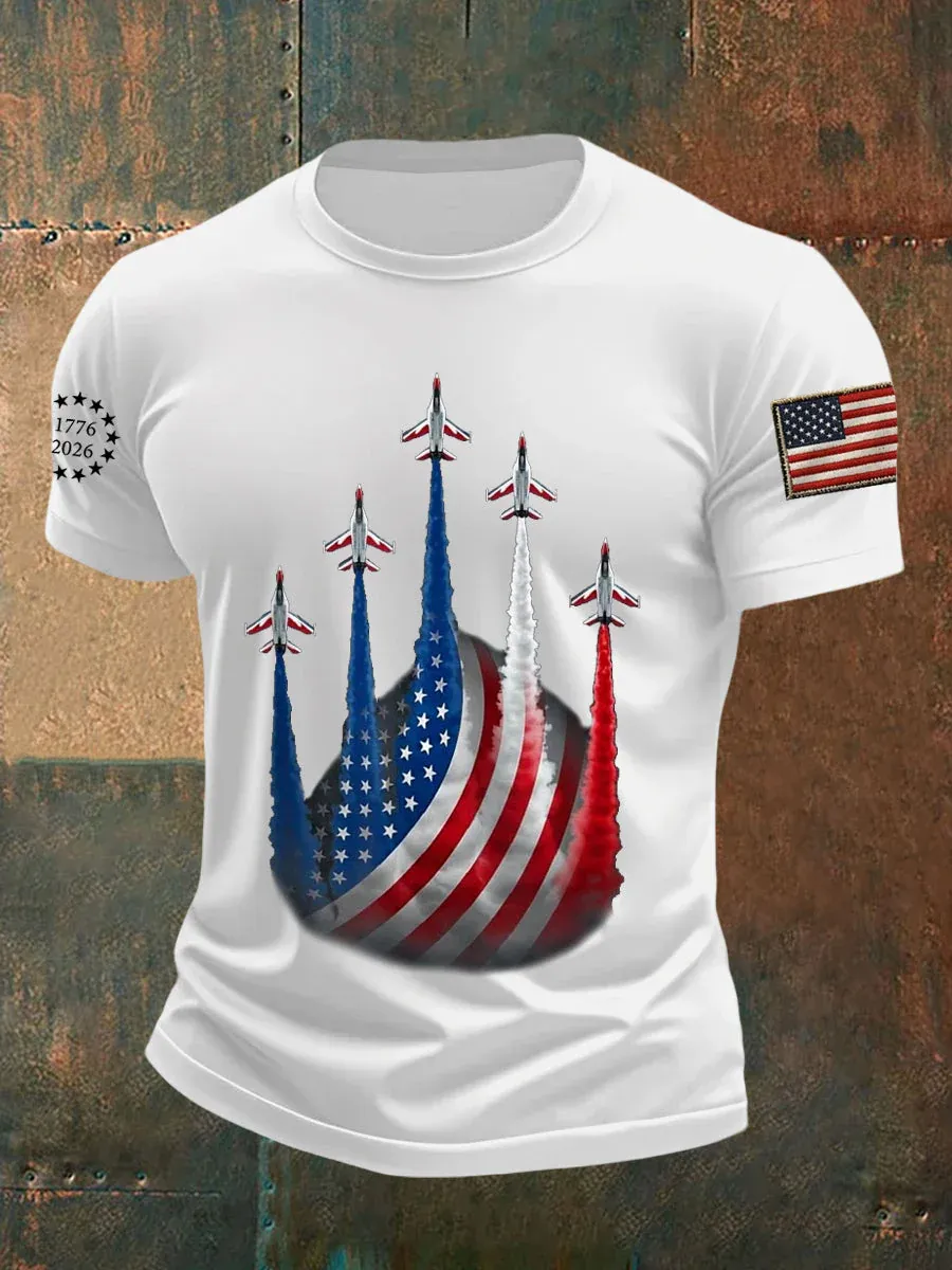 Men's Independence Day American Flag Jet Planes Print Casual Tee-America250