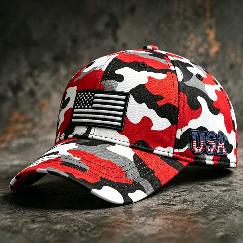 Retro Camouflage Art Print Casual Baseball Cap-America250