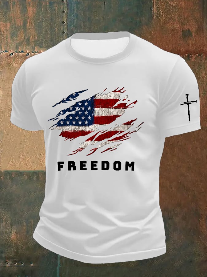 Men's Freedom American Flag Print Short Sleeve T-shirt-America250