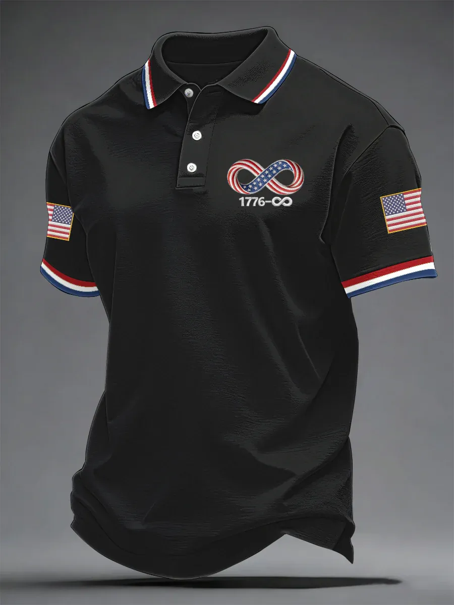 Men's Retro America Print Casual Polo Shirt-America250