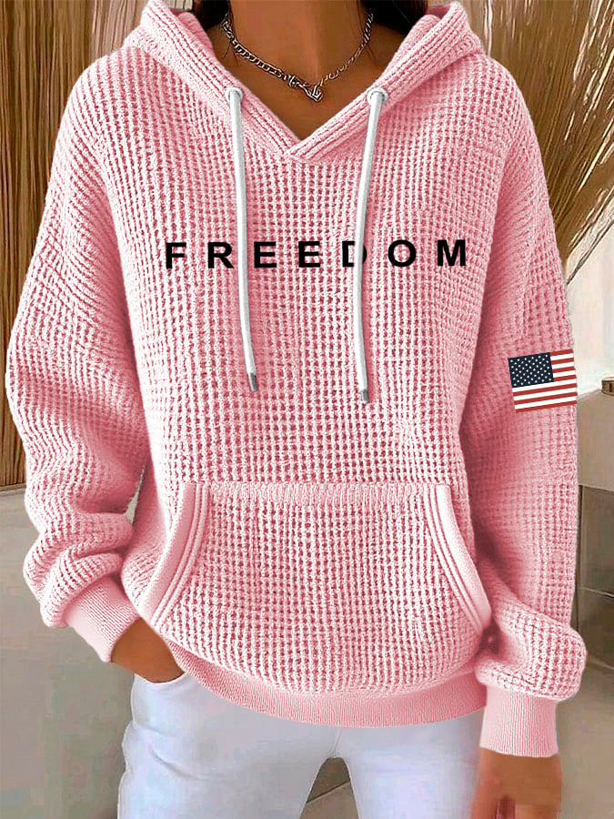 Women's Freedom American Flag Print Waffle Hoodie-America250