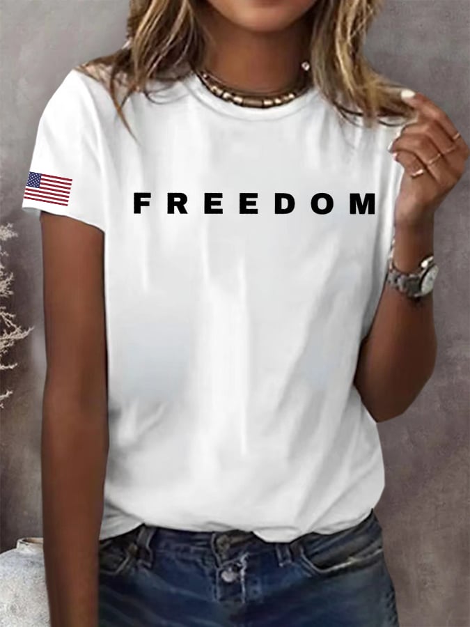 Women's Freedom American Flag Print Casual T-shirt-America250