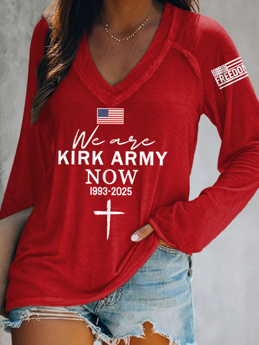Women's We Are All Kirk Army Now! R.I.P C.K V-Neck Long-Sleeve T-Shirt-America250