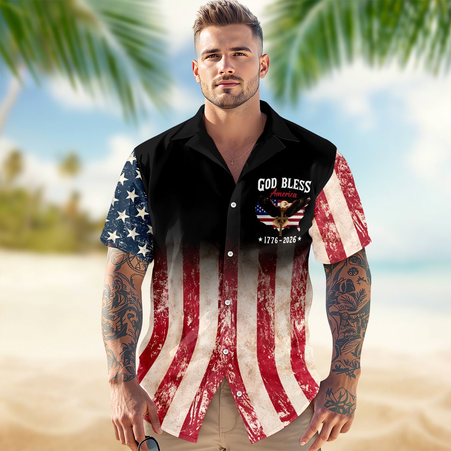 Patriotic 250th Anniversary God Bless America Eagle 1776–2026 Hawaii Shirt