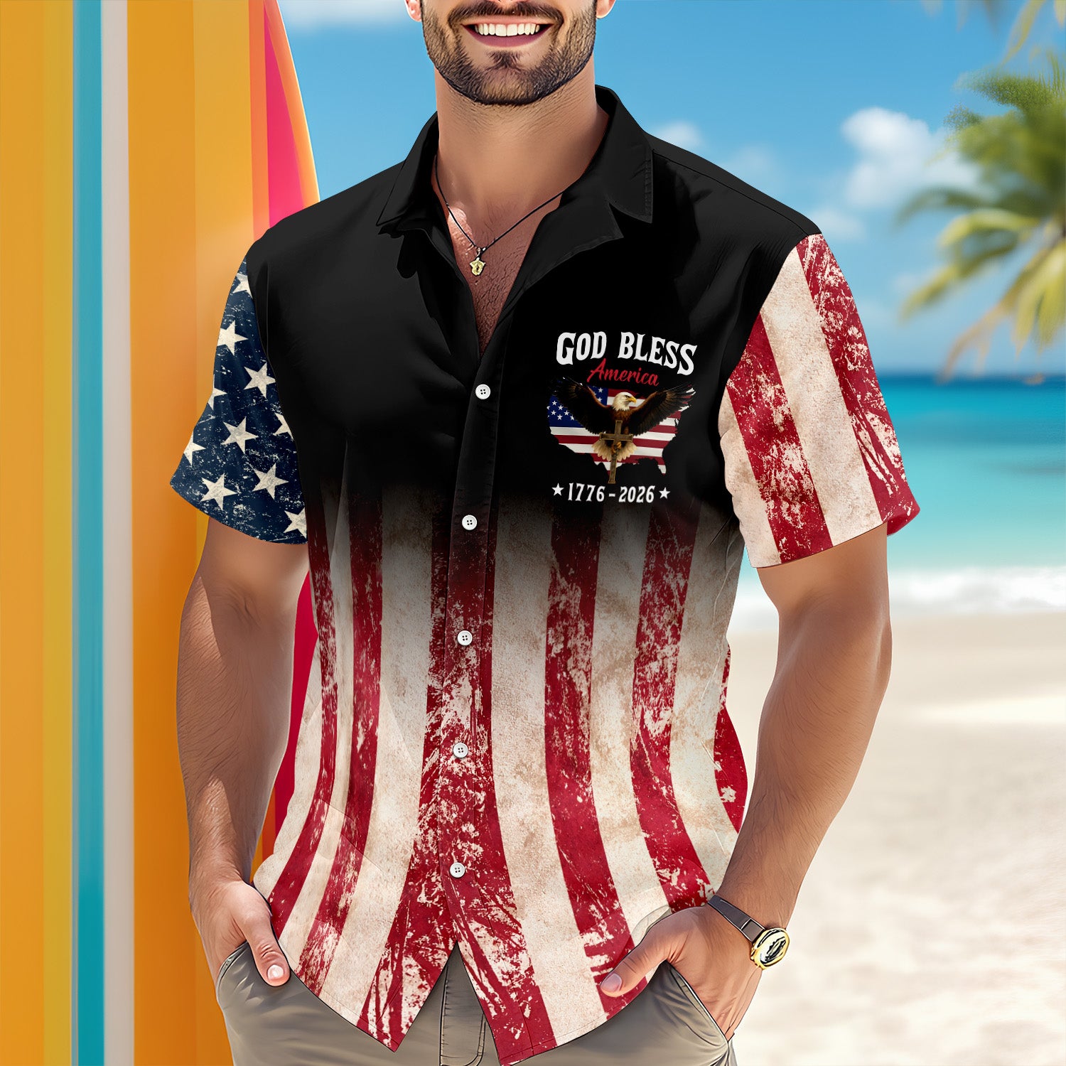 Patriotic 250th Anniversary God Bless America Eagle 1776–2026 Hawaii Shirt