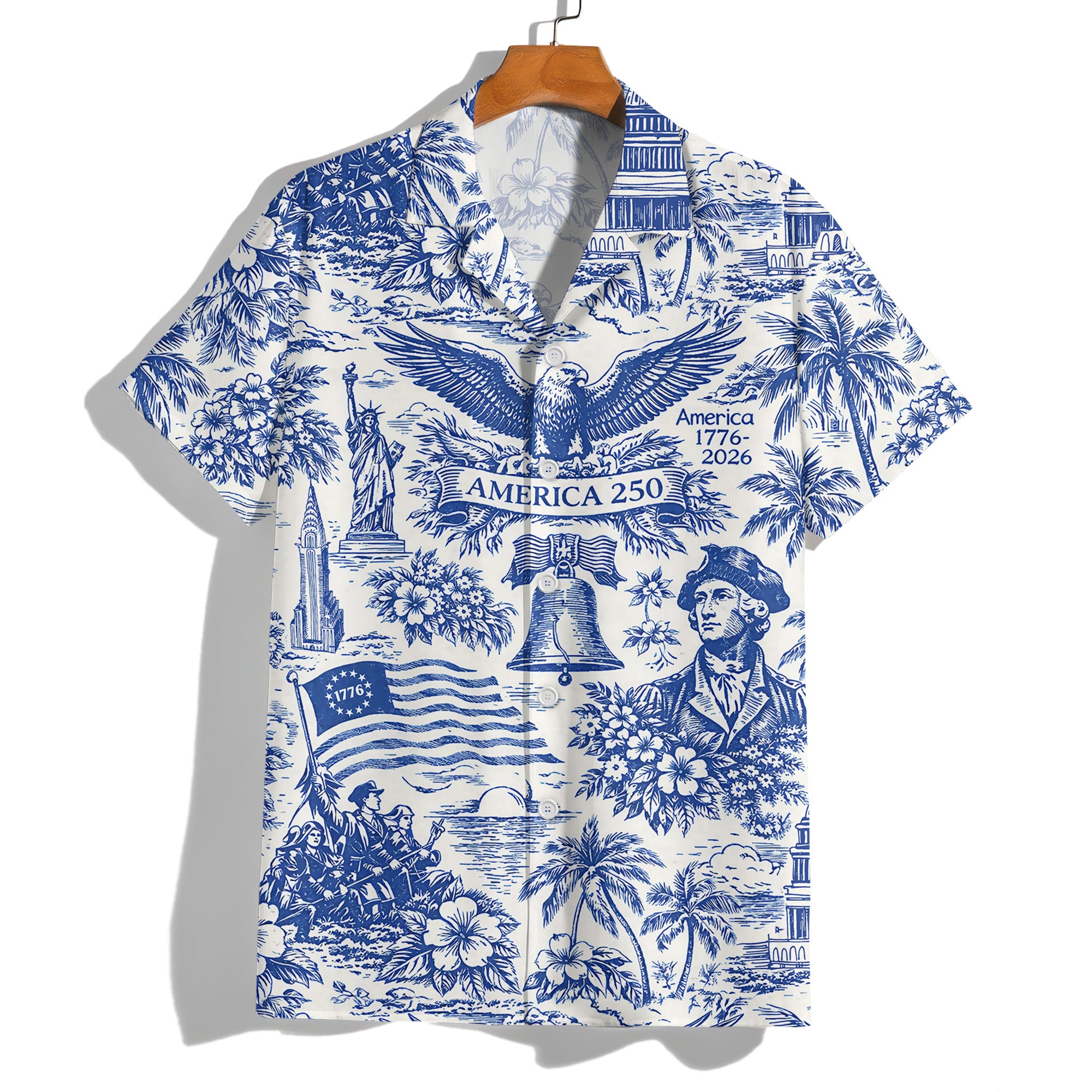 America 250th Anniversary Toile De Jouy Style Patriotic Hawaii Shirt