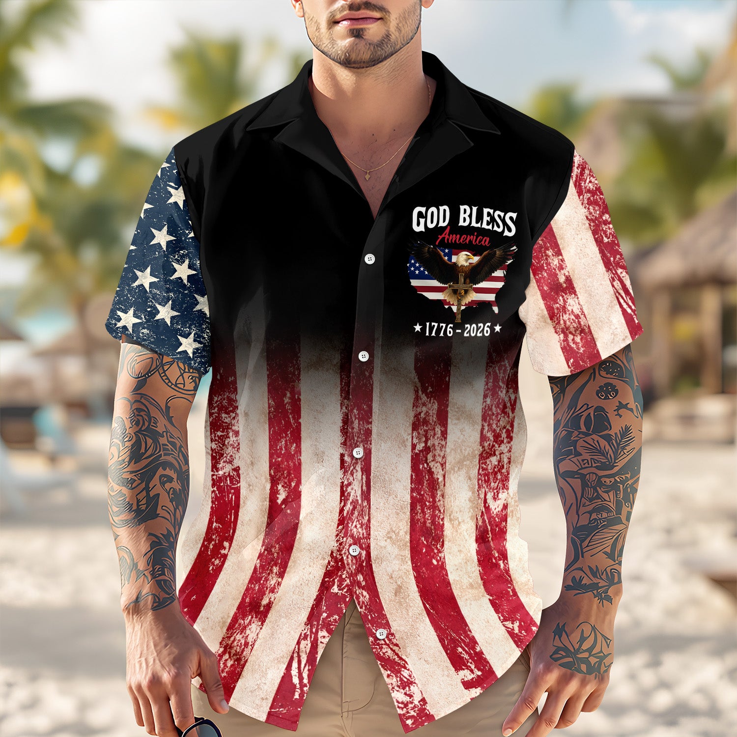 Patriotic 250th Anniversary God Bless America Eagle 1776–2026 Hawaii Shirt