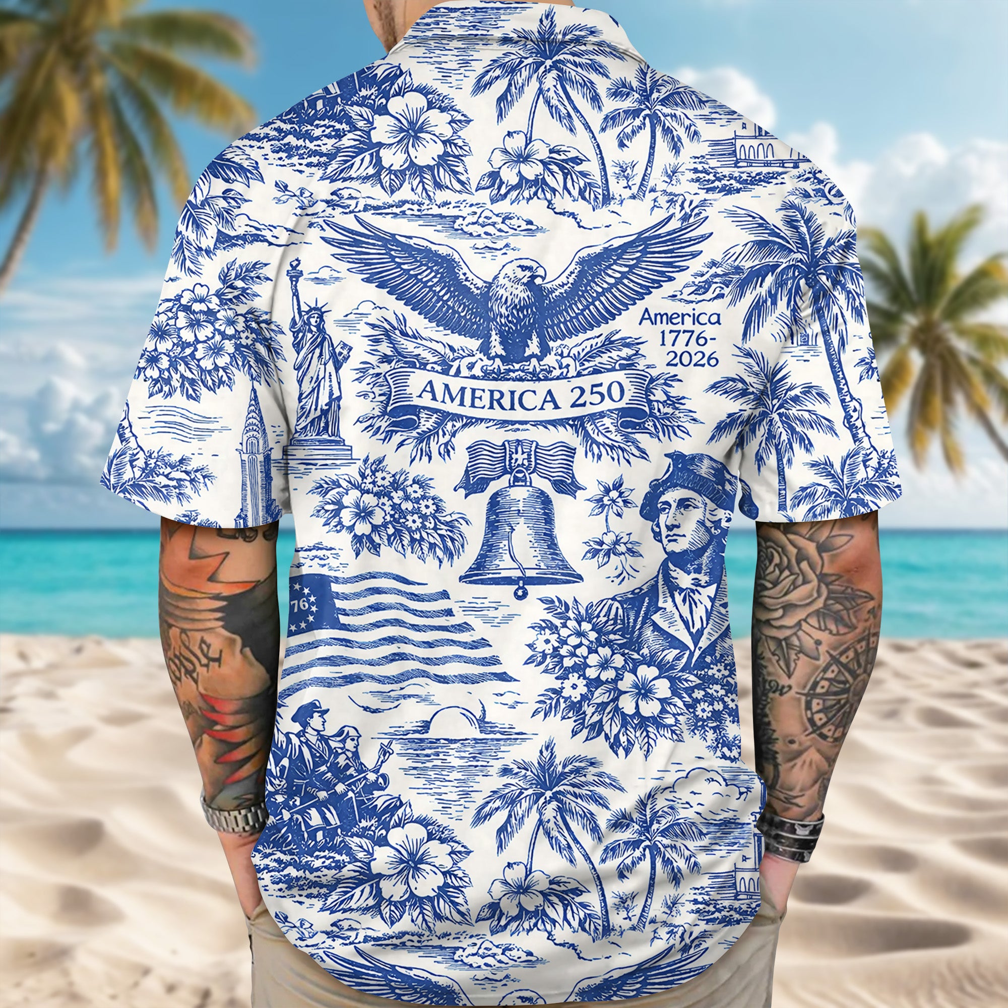America 250th Anniversary Toile De Jouy Style Patriotic Hawaii Shirt