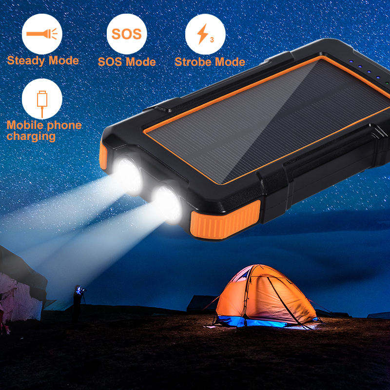 Dual LED Portable Wireless Solar Power Bank 20000mAh Waterproof 18W Fast Charging 