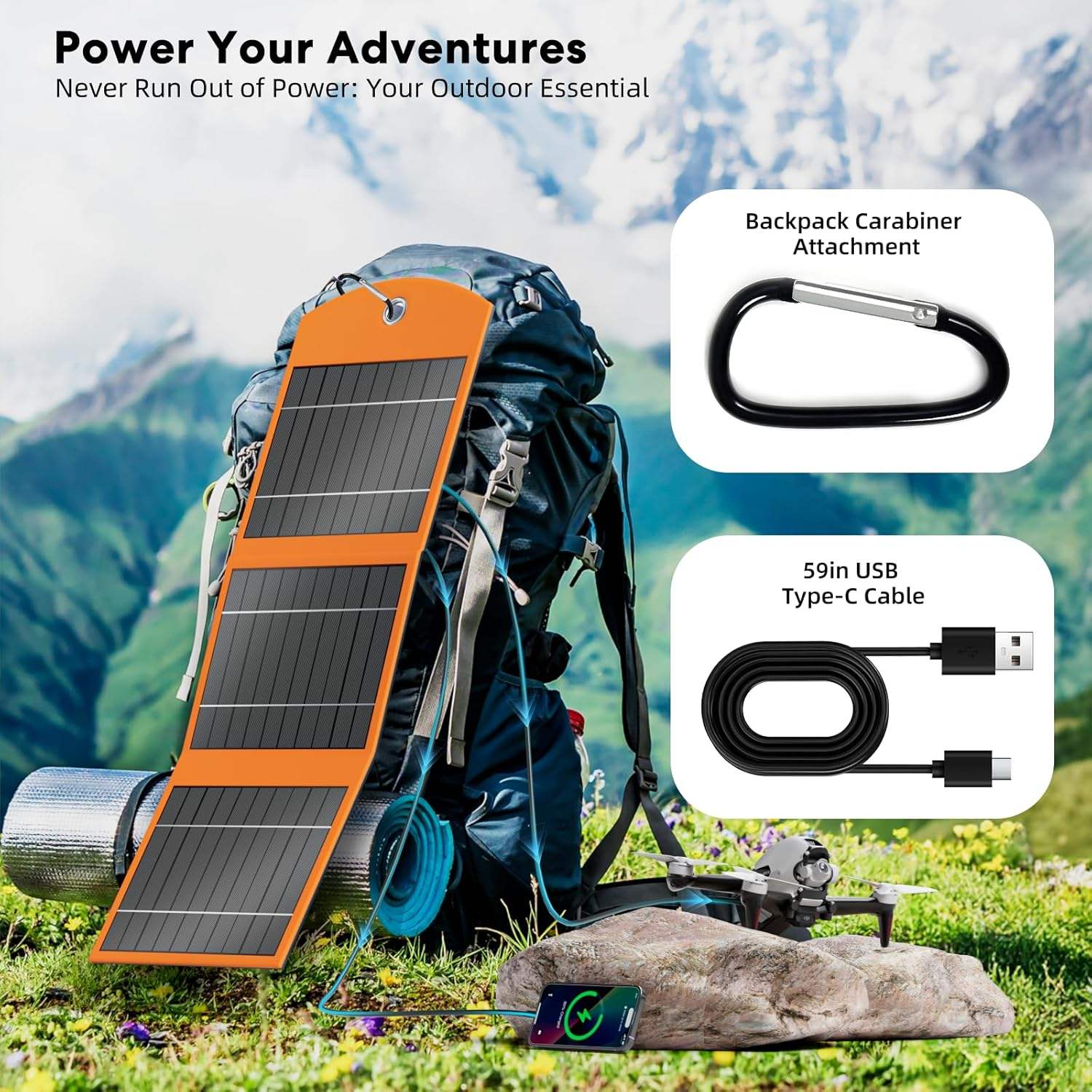 2025 Outdoors/Camping Foldable Portable Solar Panels 20W Fast Charging 10000mah Li-Polymer LED Power Bank Type C Output-quacoa