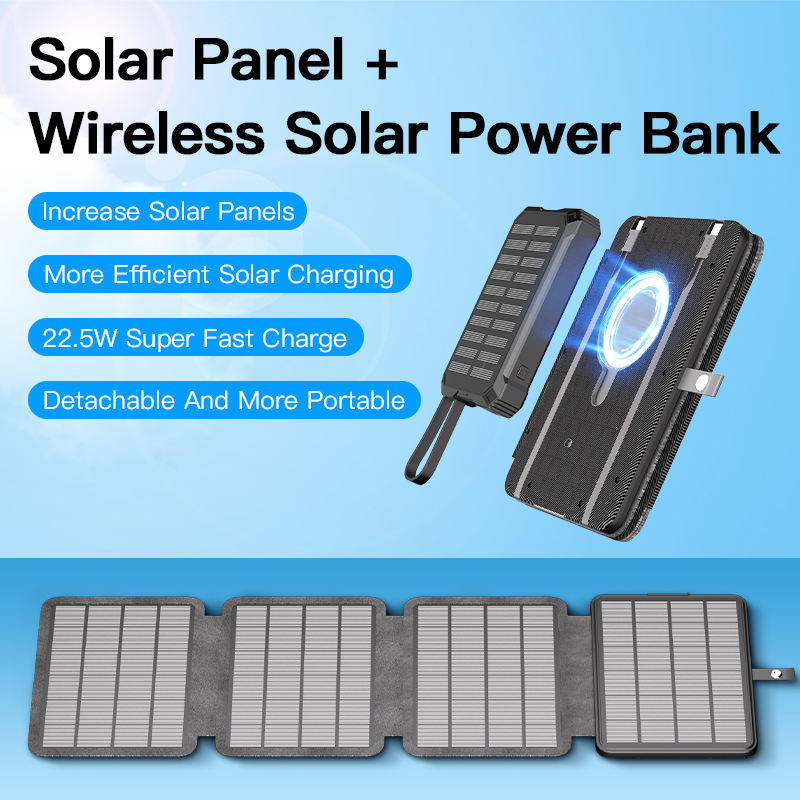 22.5W Super Fast Charge 14W Solar Panel &Wireless Solar Power Bank Suit Increase Solar Panels More Efficient Solar Charging-quacoa