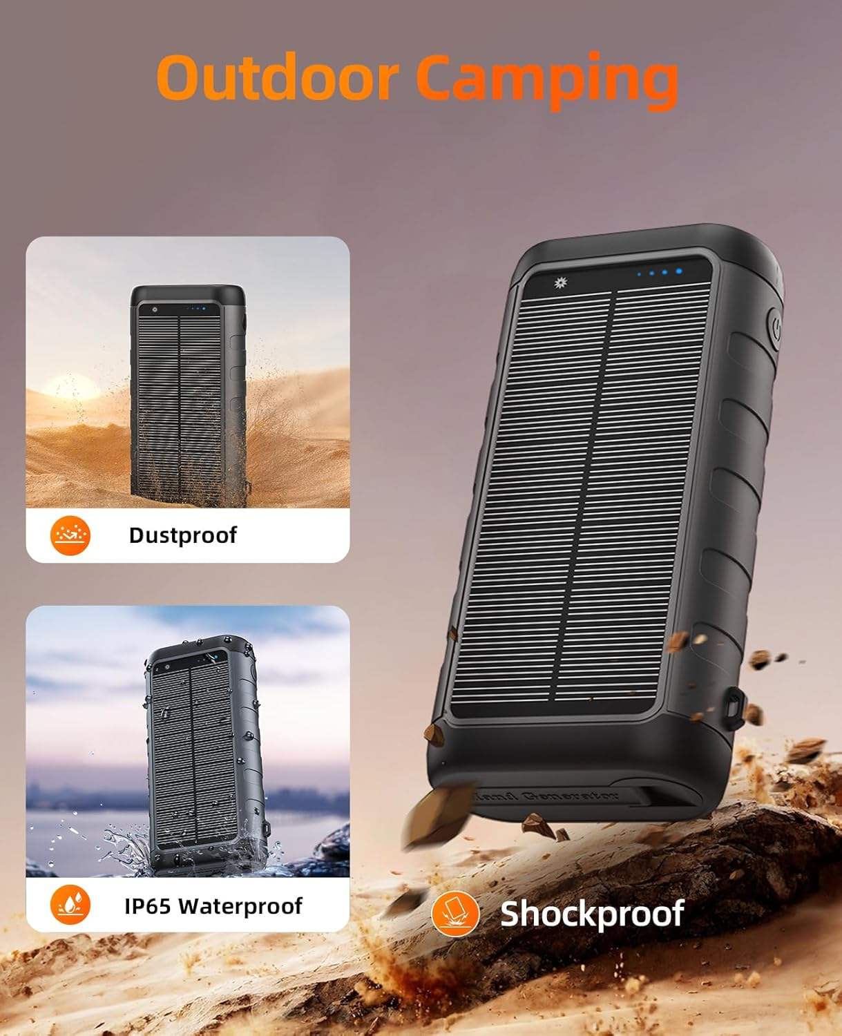 High Capacity 30000 MAH Solar Power Bank 20W PD Fast Charge Magnetic Wireless Built in 3 Cables Hand Crank Solar Panel Charger-quacoa