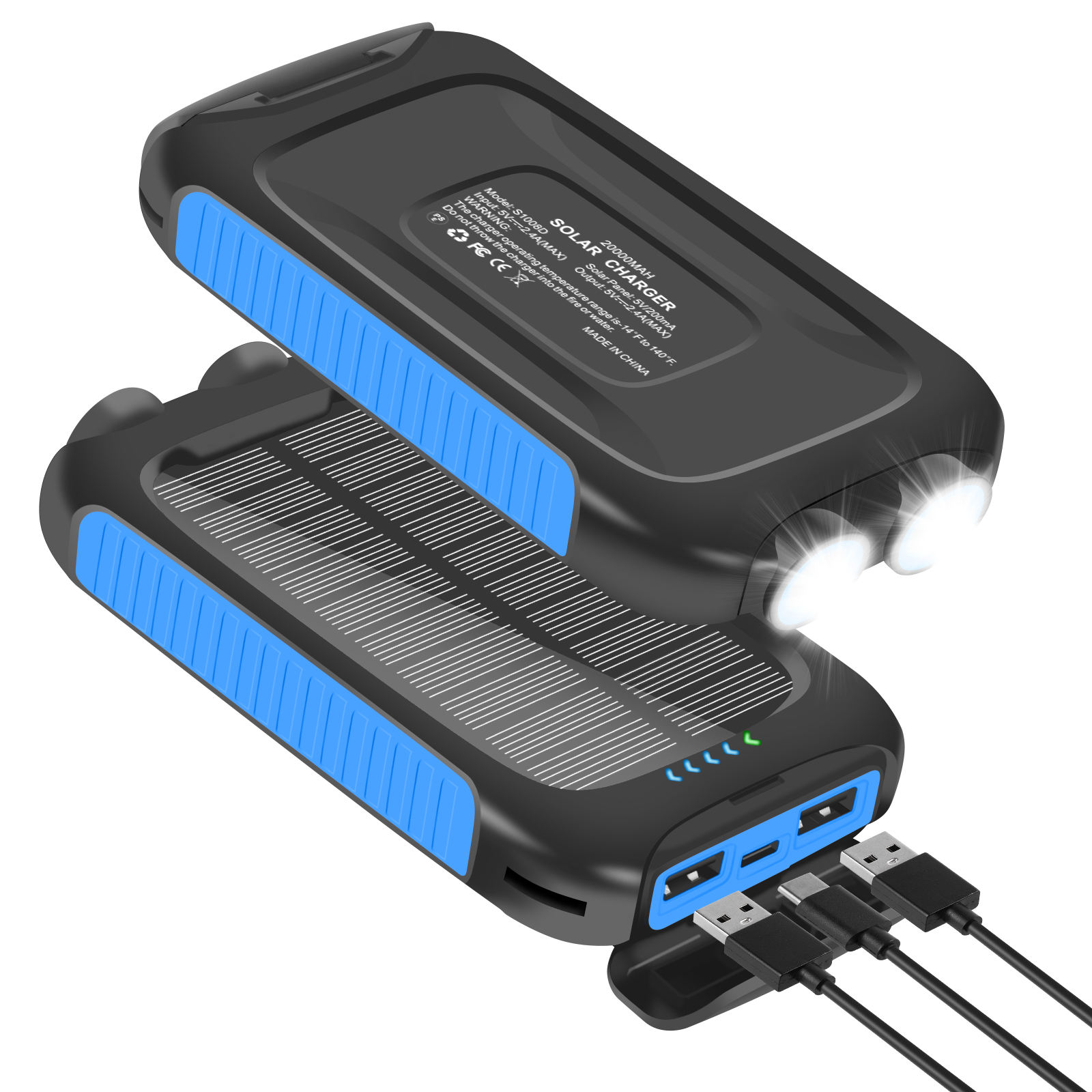 2026 New Factory Directly Wholesale Dual Usb Solar Power Bank 20000mAh Led Flashlight Battery Charger Solar Cell Phone Charger-quacoa