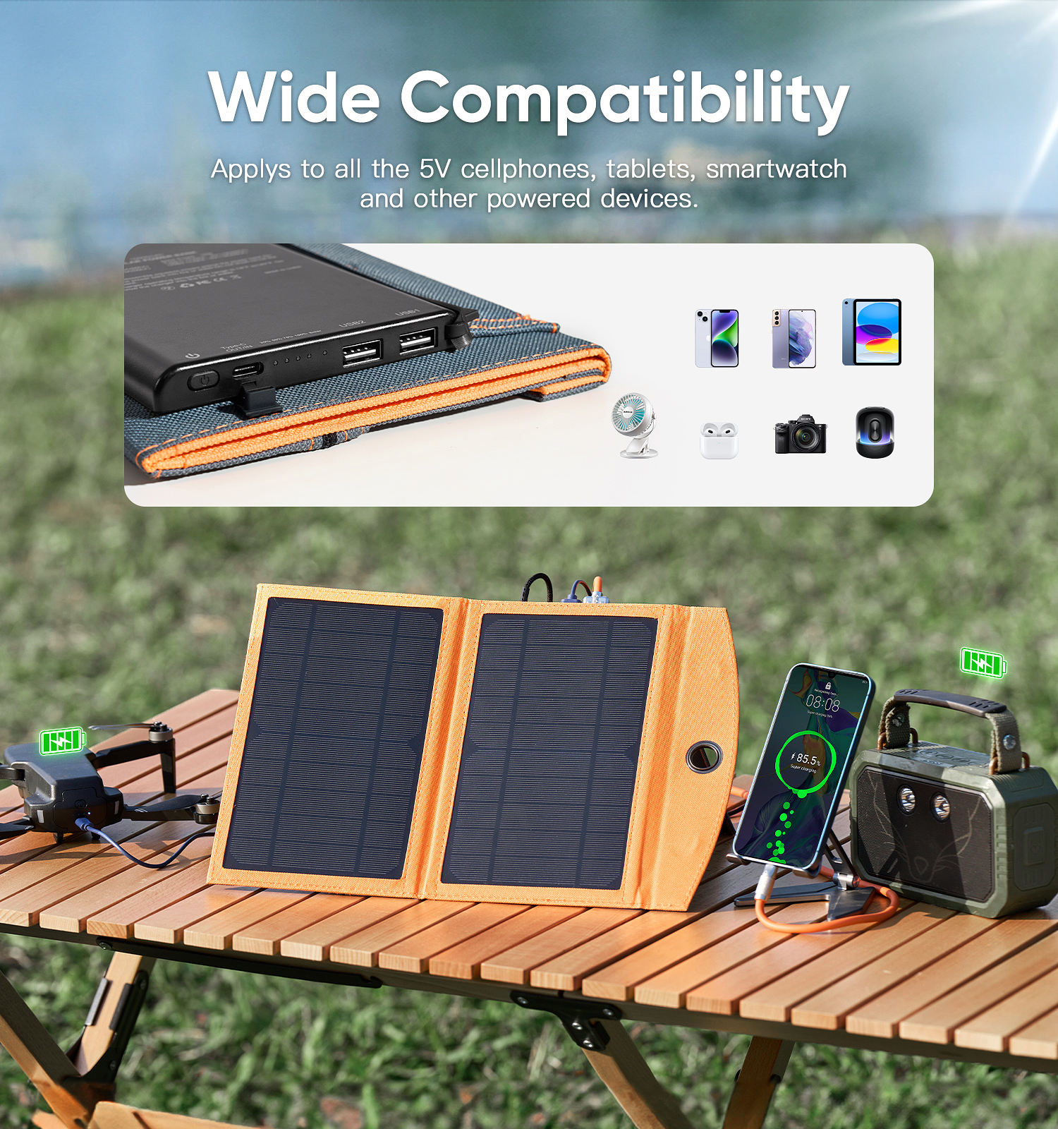 2025 New Fast Solar Charging 10W Solar Panel Portable Foldable with 10000mAh Power Bank Dual USB-A Type C Powerbank-quacoa