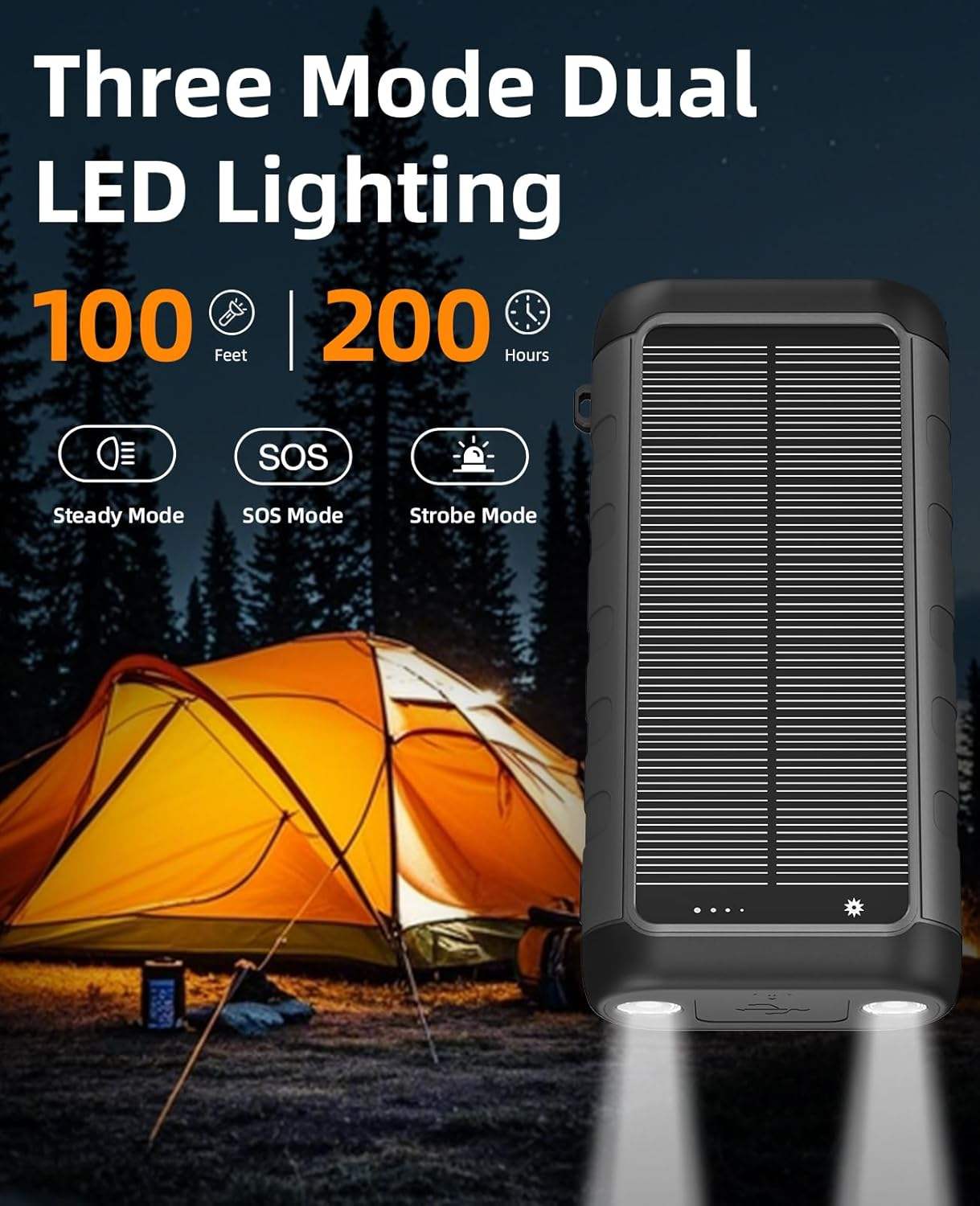 High Capacity 30000 MAH Solar Power Bank 20W PD Fast Charge Magnetic Wireless Built in 3 Cables Hand Crank Solar Panel Charger-quacoa