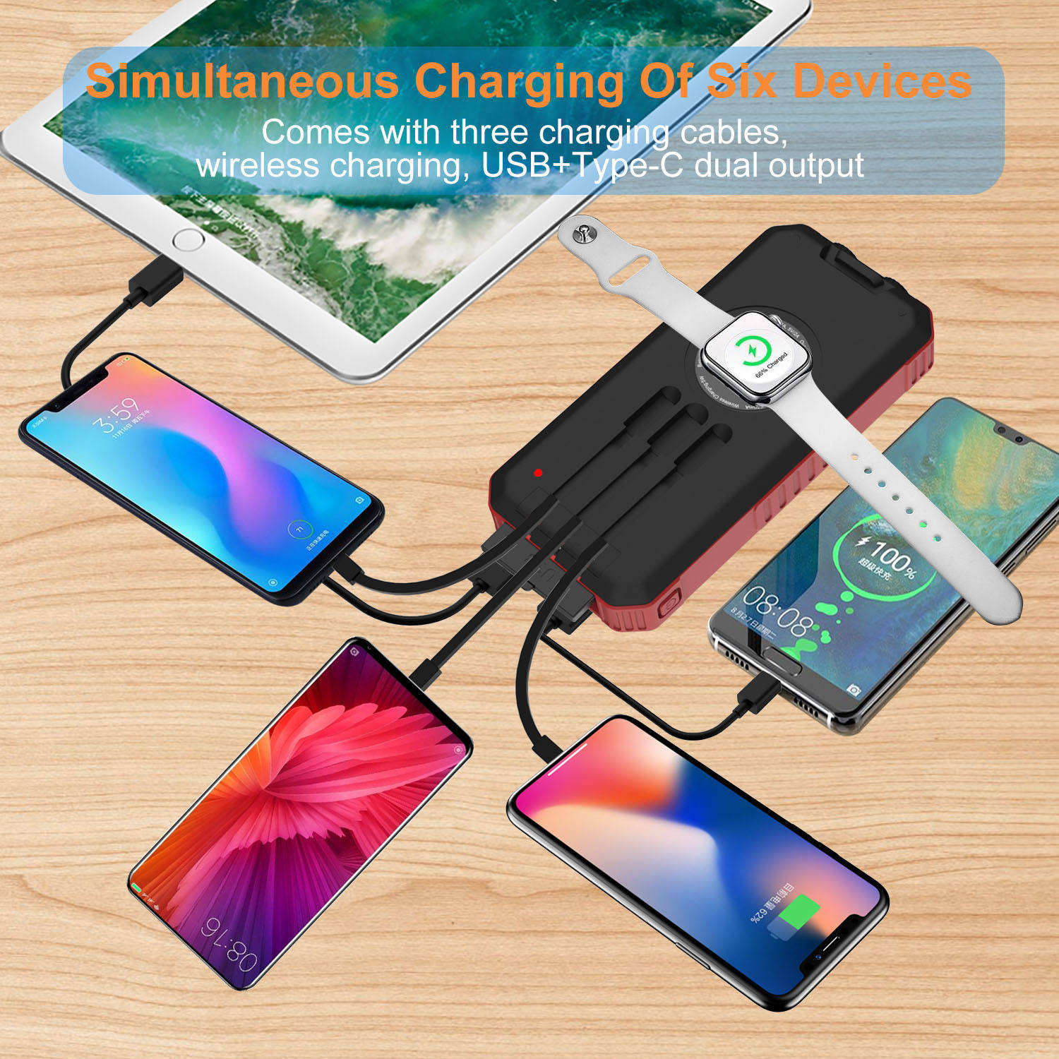High Capacity 30000mAh Solar Charging Power Bank With Camping Light Waterproof Solar Charger Power Bank for Outdoor Emergency
