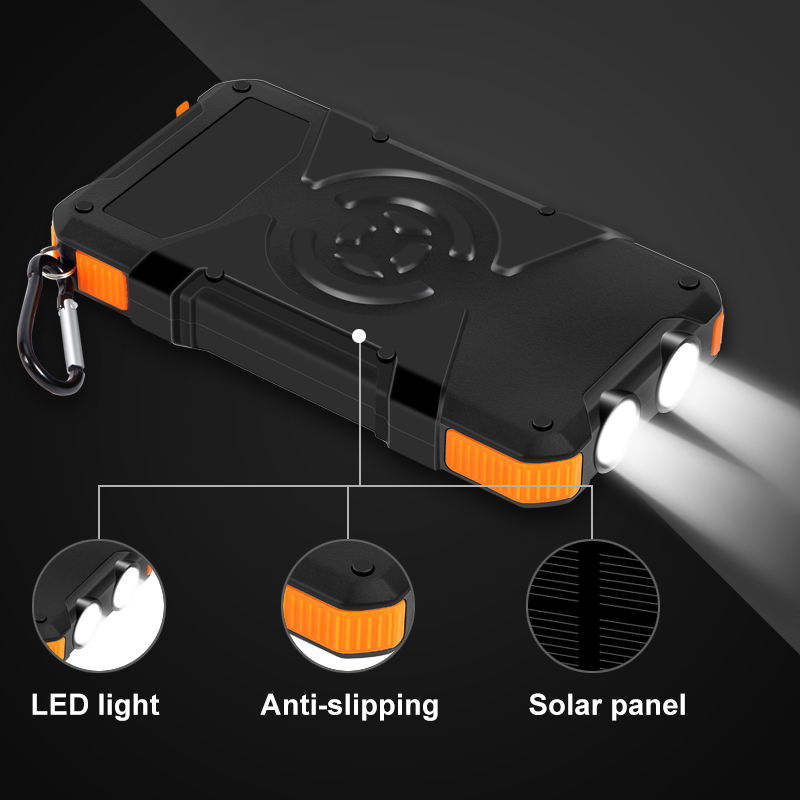 Dual LED Portable Wireless Solar Power Bank 20000mAh Waterproof 18W Fast Charging 
