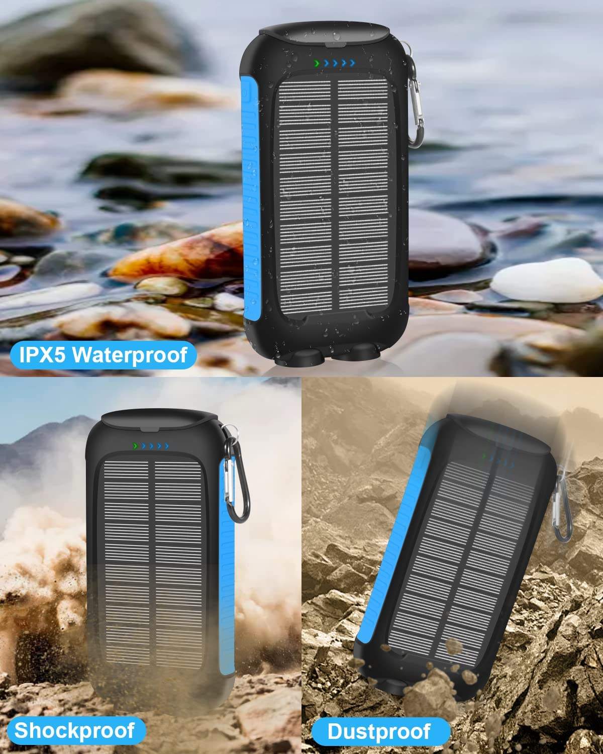 2026 New Factory Directly Wholesale Dual Usb Solar Power Bank 20000mAh Led Flashlight Battery Charger Solar Cell Phone Charger-quacoa