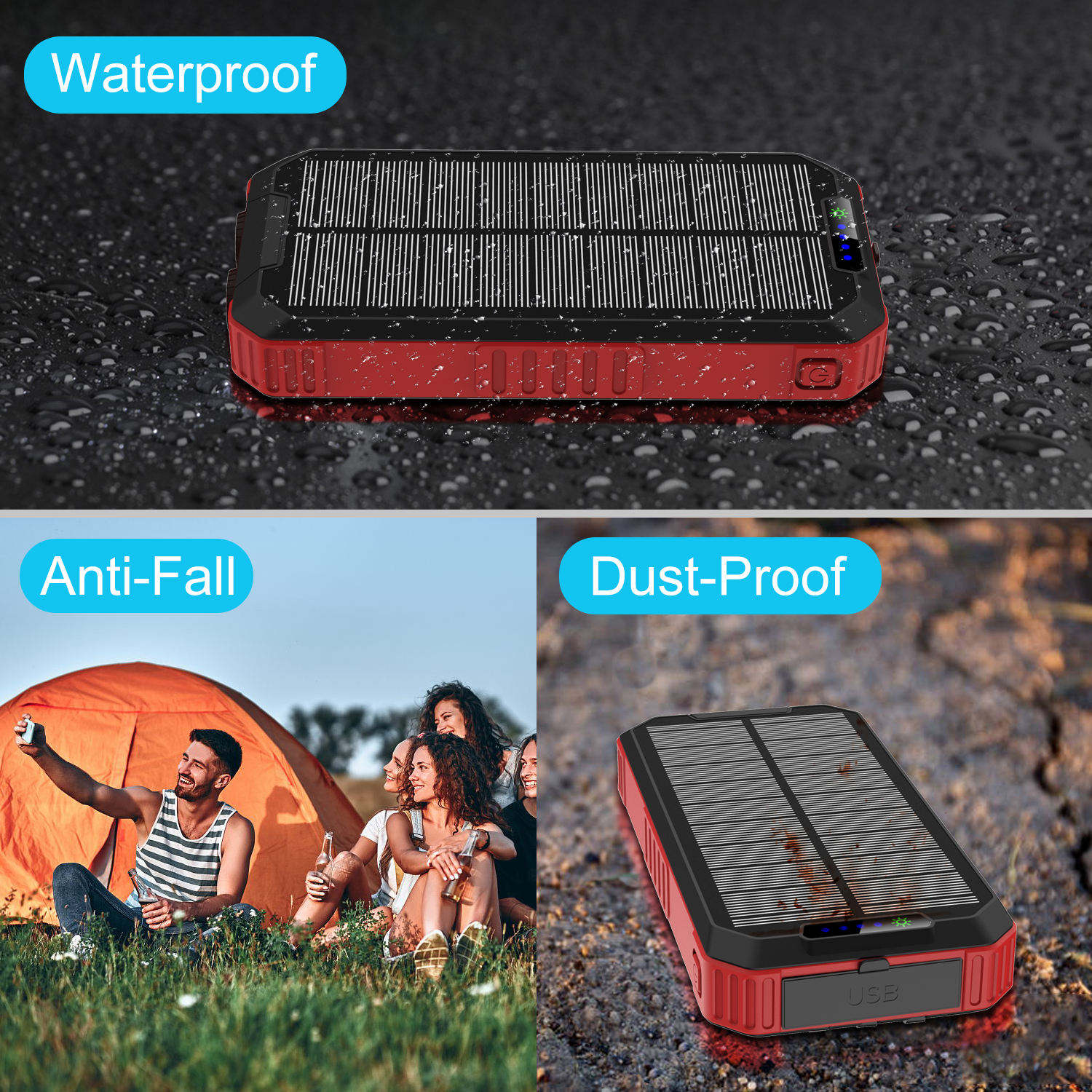 High Capacity 30000mAh Solar Charging Power Bank With Camping Light Waterproof Solar Charger Power Bank for Outdoor Emergency