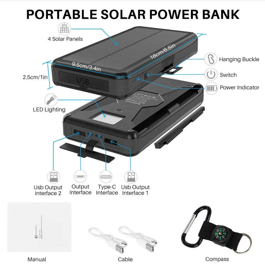 Efficient Solar Charging Panels Magnetic with 30000Mah Power Banks Mobile Phone Charger Super Fast Charging for Outdoors Camping