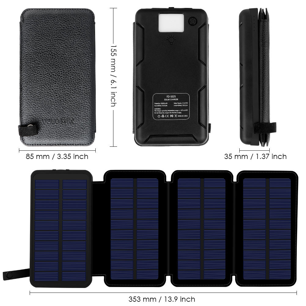 Outdoor Emergency Waterproof Foldable Solar Charger with 25000mAh Battery