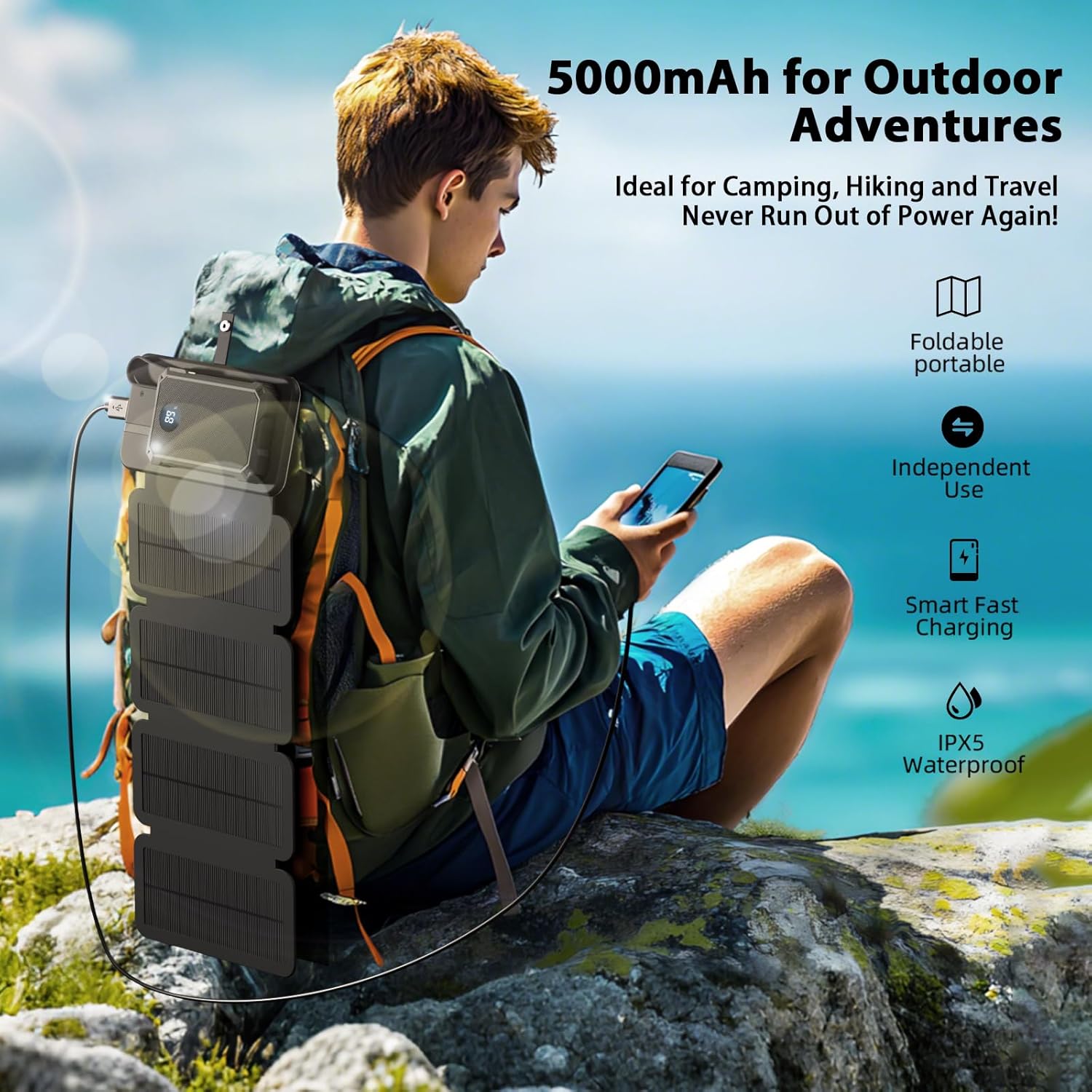 Solar Panels Power Banks - PBS32H-5 with 5.5W Solar Panels and 5000mAh Removable Battery