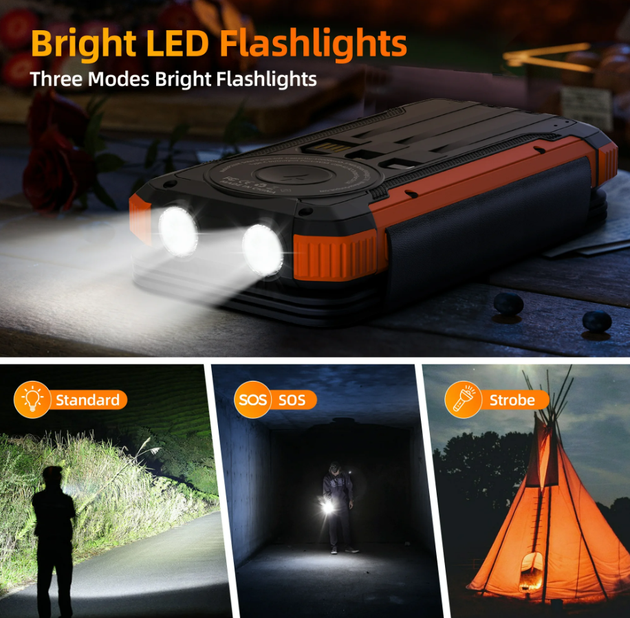 New Promotion IP68 Waterproof Wireless Solar Power Bank 30000mAh Portable Solar Phone Charger for Outdoor Travel-quacoa