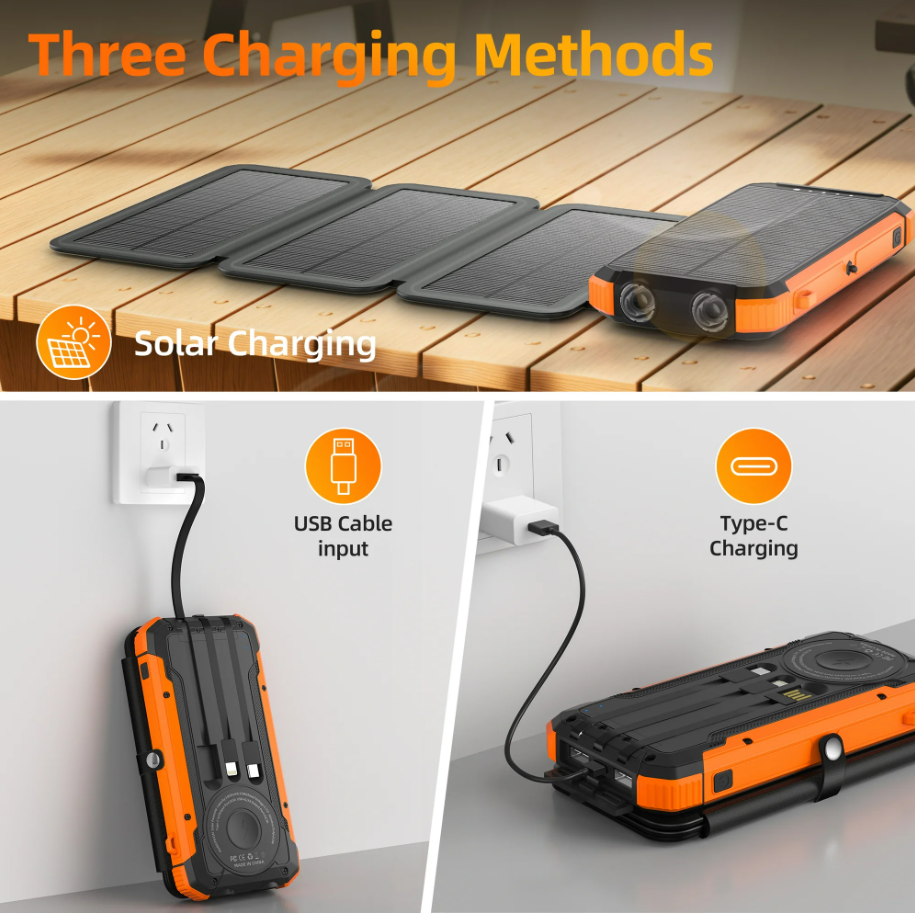 New Promotion IP68 Waterproof Wireless Solar Power Bank 30000mAh Portable Solar Phone Charger for Outdoor Travel-quacoa