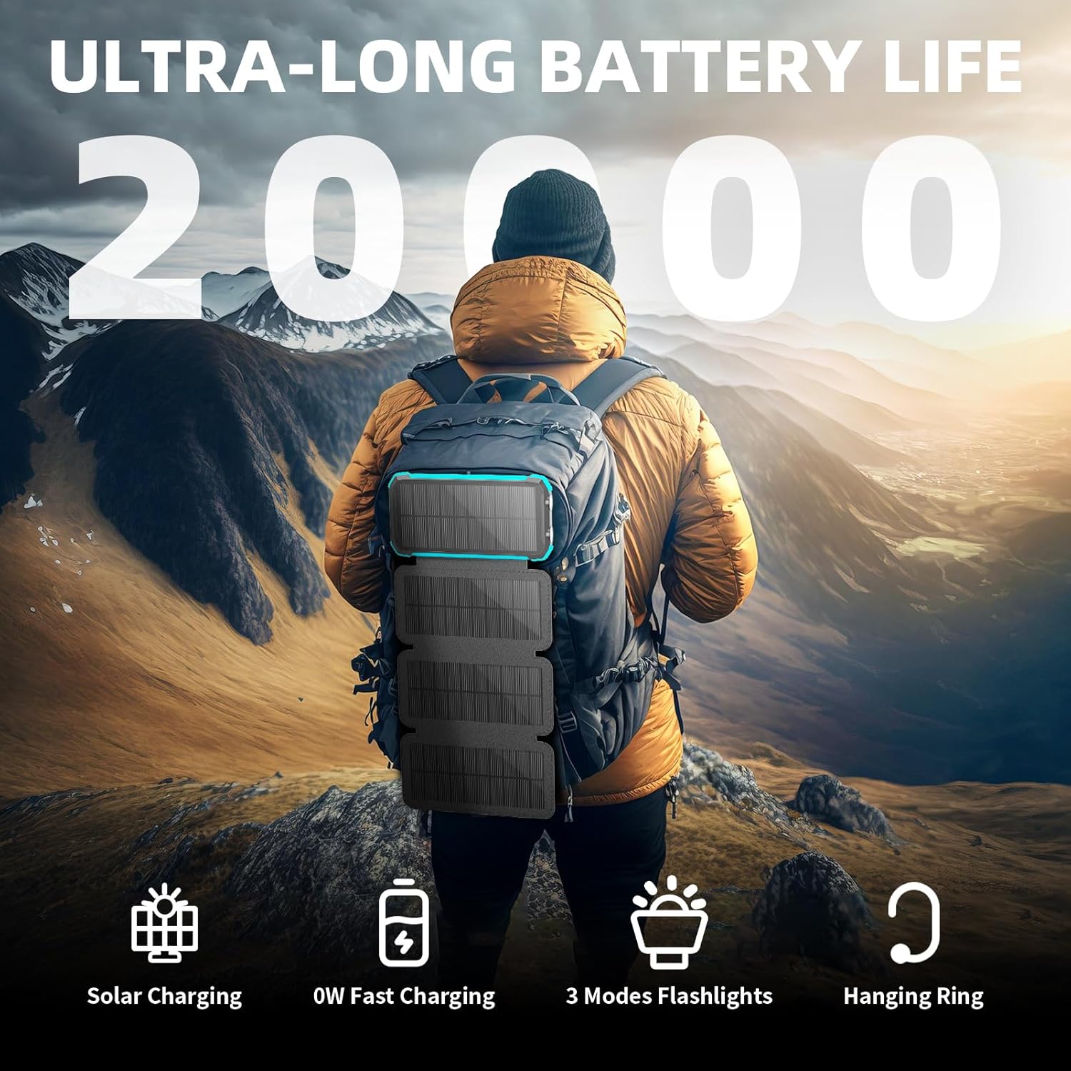 New Promotion IP68 Waterproof Wireless Solar Power Bank 30000mAh Portable Solar Phone Charger for Outdoor Travel-quacoa