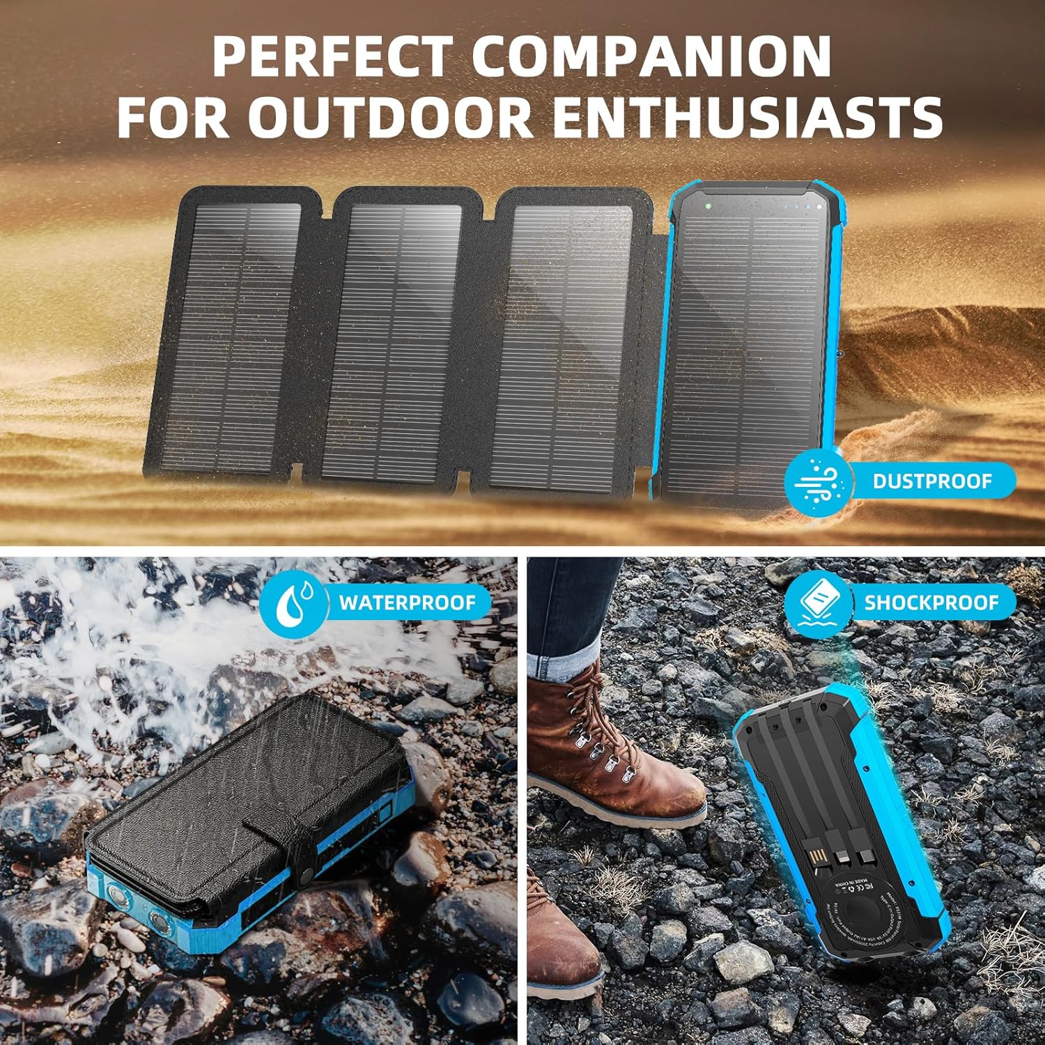 New Promotion IP68 Waterproof Wireless Solar Power Bank 30000mAh Portable Solar Phone Charger for Outdoor Travel-quacoa