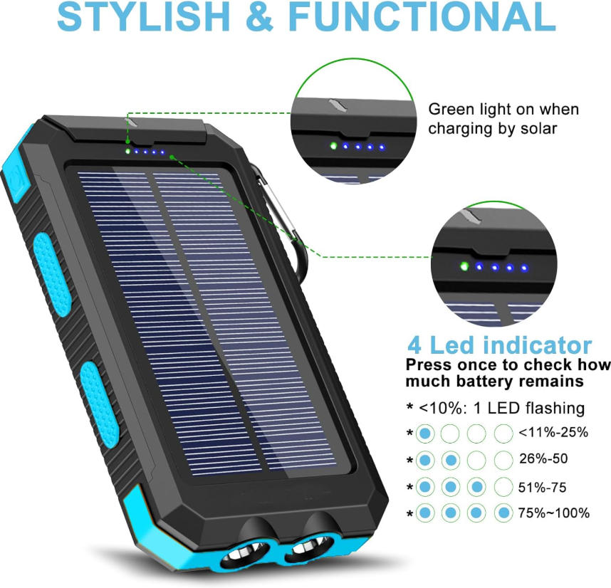 Solar Power Banks PS35K  Builtin 4 cables 10000mAh