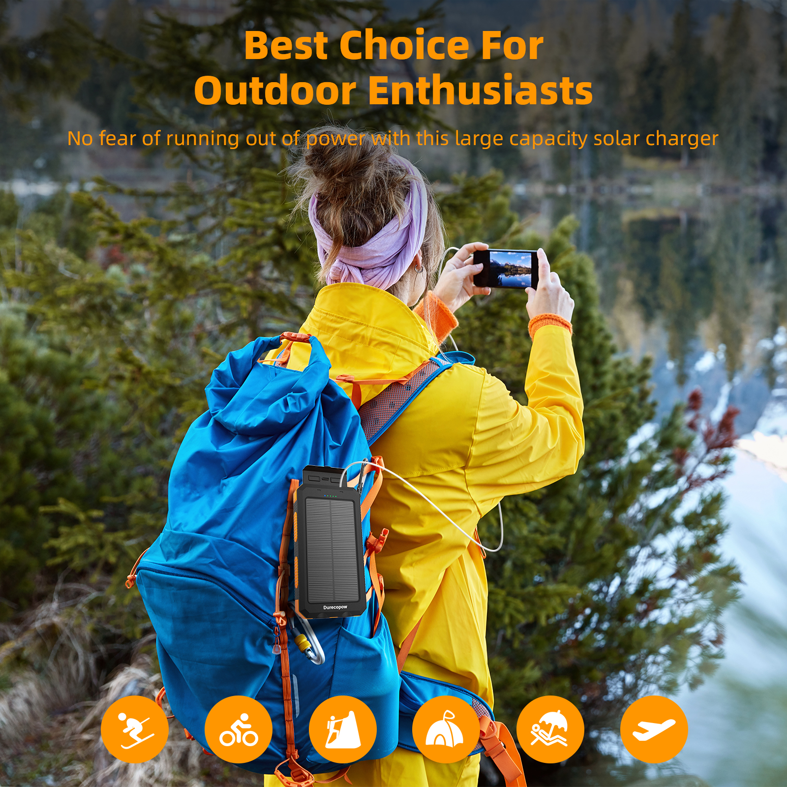 Solar Power Banks PS35K - 10000mAh with Built-in 4 Cables for Ultimate Portability