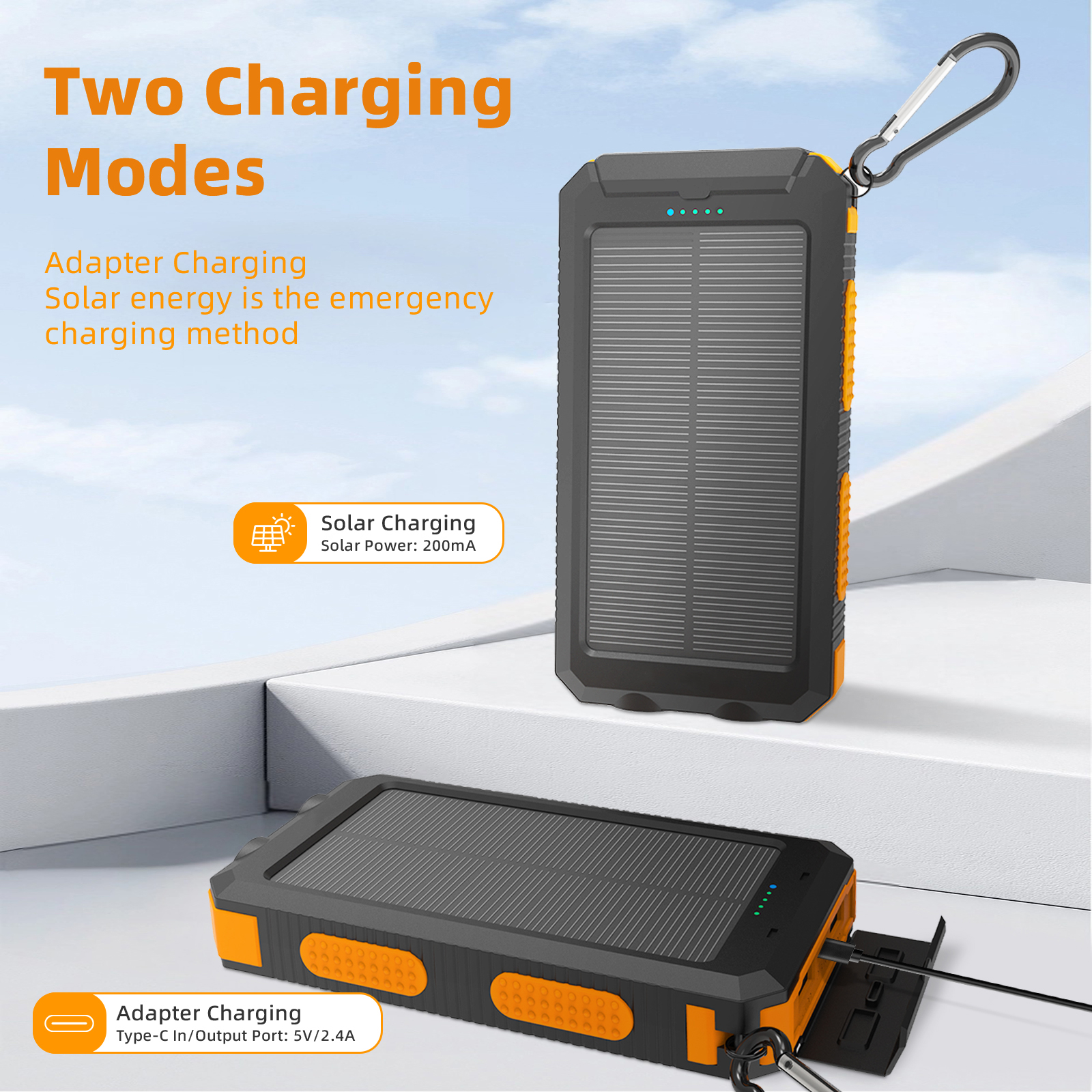 Solar Power Banks PS35K - 10000mAh with Built-in 4 Cables for Ultimate Portability